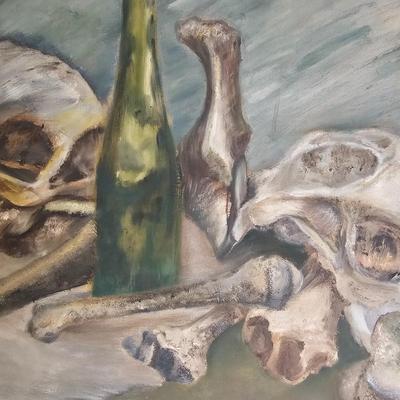 Bones & Bottle Oil on Canvas by Joyce Blunk (D-JS)