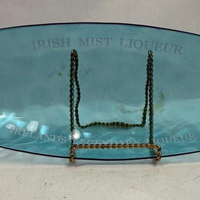 Aqua Blue Glass Oval Serving Dish says "Irish Mist Liqueur"