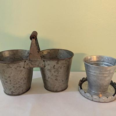 Galvanized Metal Double Pot Planter With Handle