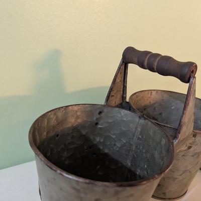 Galvanized Metal Double Pot Planter With Handle