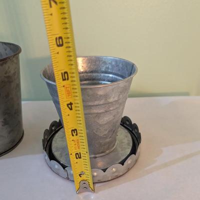 Galvanized Metal Double Pot Planter With Handle