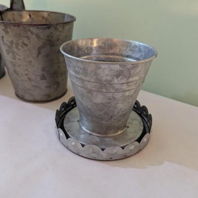 Galvanized Metal Double Pot Planter With Handle