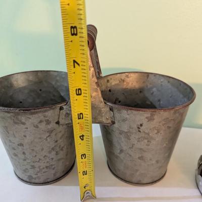 Galvanized Metal Double Pot Planter With Handle
