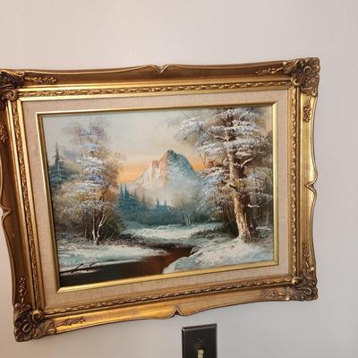 Oil on Canvas Signed Painting Winter Mountain Landscape