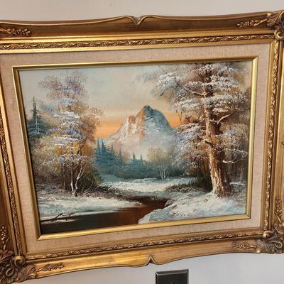 Oil on Canvas Signed Painting Winter Mountain Landscape
