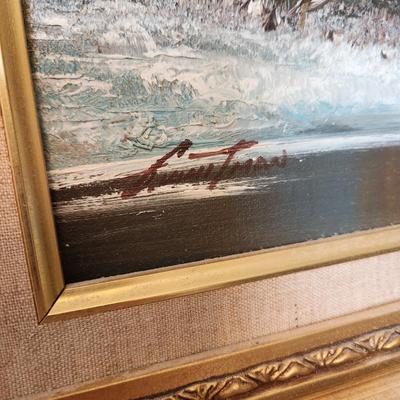 Oil on Canvas Signed Painting Winter Mountain Landscape