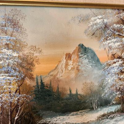 Oil on Canvas Signed Painting Winter Mountain Landscape