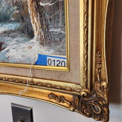 Oil on Canvas Signed Painting Winter Mountain Landscape