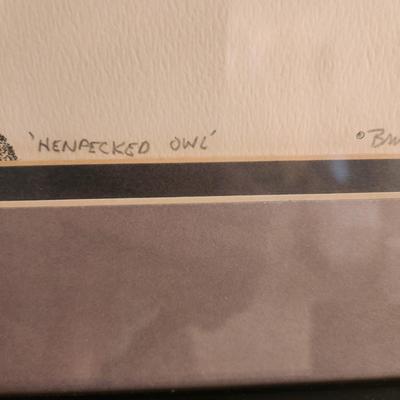 Framed Owls Print "Henpecked" Bruce Collins