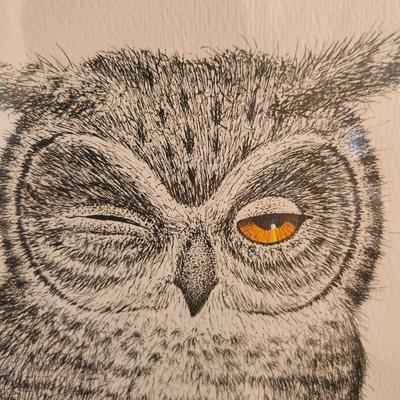 Framed Owls Print "Henpecked" Bruce Collins