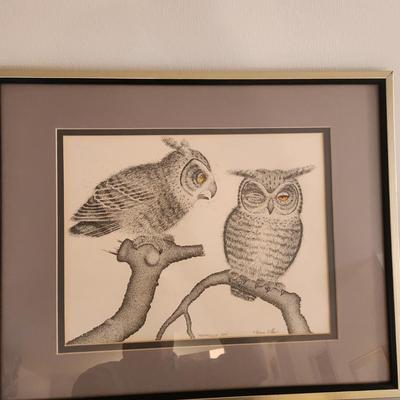 Framed Owls Print "Henpecked" Bruce Collins