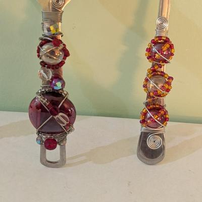 Red Burgundy Gold Wire 3 Piece Beaded Serving Set (LR)