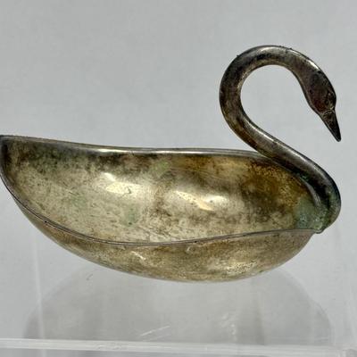 RARE Vintage ORLI Marked Silverplate Metal Swan Bowl