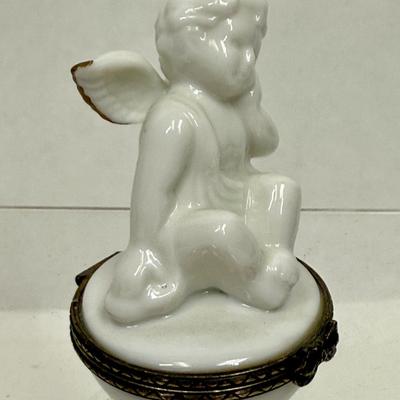 Vintage Midwest Canon Falls Cherub Porcelain Hinged Trinket Box