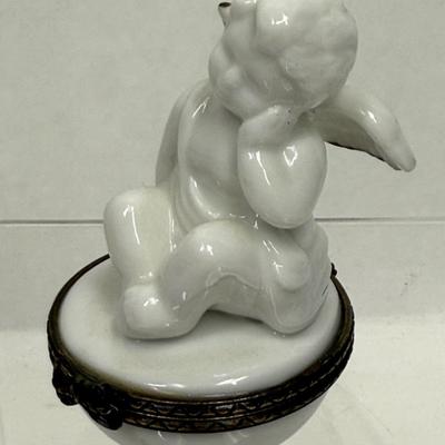 Vintage Midwest Canon Falls Cherub Porcelain Hinged Trinket Box