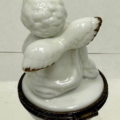 Vintage Midwest Canon Falls Cherub Porcelain Hinged Trinket Box
