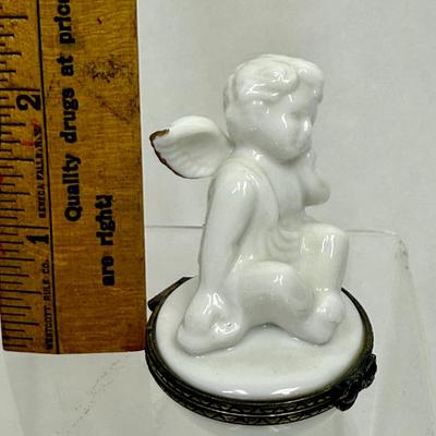Vintage Midwest Canon Falls Cherub Porcelain Hinged Trinket Box