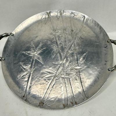 14” Vintage Aluminum Tray (16” With Handles) With Bamboo Motif By Everlast