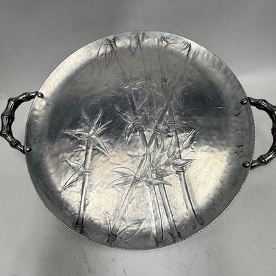 14” Vintage Aluminum Tray (16” With Handles) With Bamboo Motif By Everlast