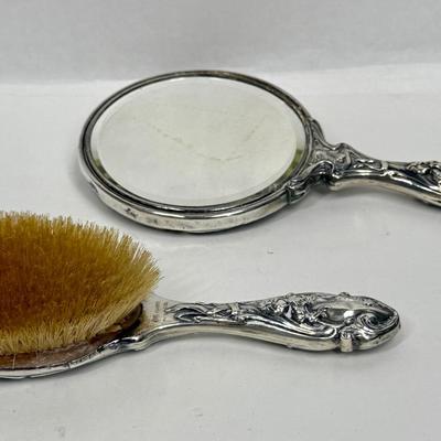 Vintage Foster & Bailey Sterling Silver Hand Mirror and Hairbrush Set