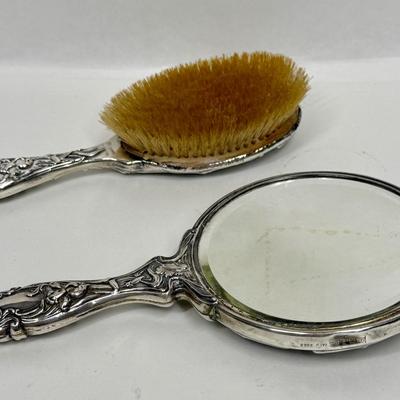 Vintage Foster & Bailey Sterling Silver Hand Mirror and Hairbrush Set