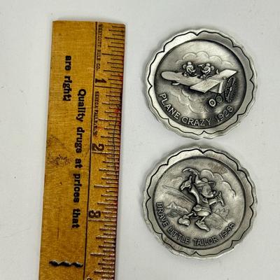 Vintage Disney Brave Little Tailor and Plane Crazy Miniature Pewter Plates Coins