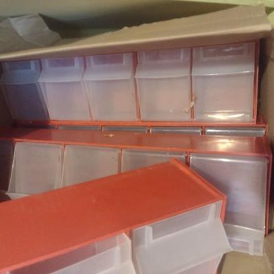 Set of Six Plastic Bins with Four Compartment Storage New in Box