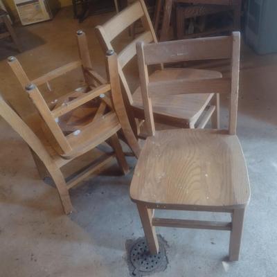 Set of Four Vintage Oak Children's Library Sitting Chairs