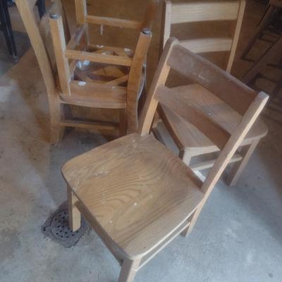 Set of Four Vintage Oak Children's Library Sitting Chairs