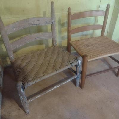 Pair of Wide Seat Shaker Style Rush Seat Chairs