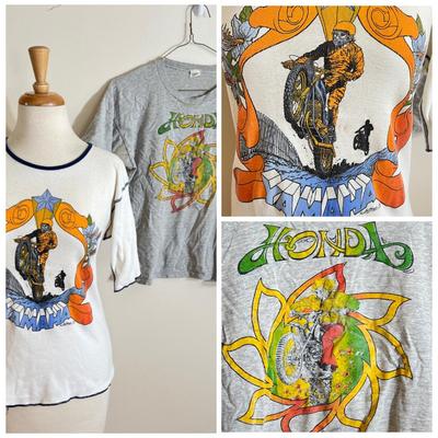 2 Vintage 1970’s Motorcycle T-Shirts, Tshirts - Honda, Yamaha