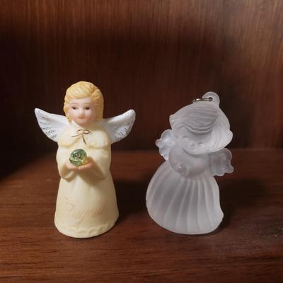 LOT 70D: Wooden Trinket Shelf with Dept 56 Nativity, Swedish Candle Holders, Angels & More
