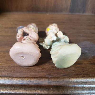 LOT 70D: Wooden Trinket Shelf with Dept 56 Nativity, Swedish Candle Holders, Angels & More