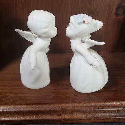LOT 70D: Wooden Trinket Shelf with Dept 56 Nativity, Swedish Candle Holders, Angels & More