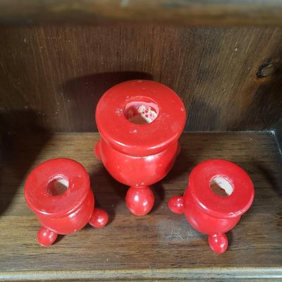LOT 70D: Wooden Trinket Shelf with Dept 56 Nativity, Swedish Candle Holders, Angels & More
