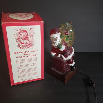 LOT 72L: Fiber Optic Standing Santa & 2 Old World Christmas Santa Tabletop Lights