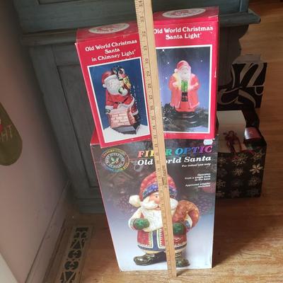 LOT 72L: Fiber Optic Standing Santa & 2 Old World Christmas Santa Tabletop Lights