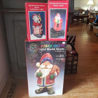 LOT 72L: Fiber Optic Standing Santa & 2 Old World Christmas Santa Tabletop Lights