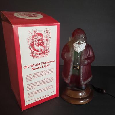 LOT 72L: Fiber Optic Standing Santa & 2 Old World Christmas Santa Tabletop Lights