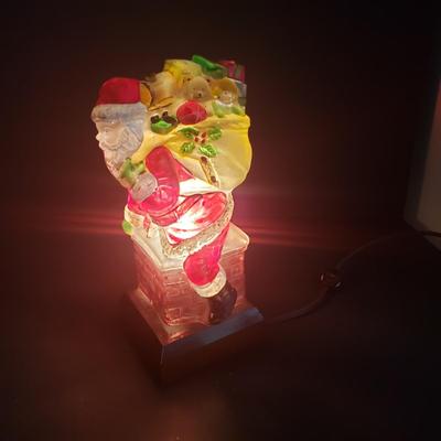 LOT 72L: Fiber Optic Standing Santa & 2 Old World Christmas Santa Tabletop Lights