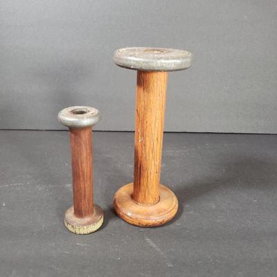 LOT 73D: Antique Wooden Spools & Bobbins; One Decorated for Christmas