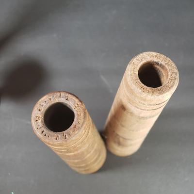 LOT 73D: Antique Wooden Spools & Bobbins; One Decorated for Christmas
