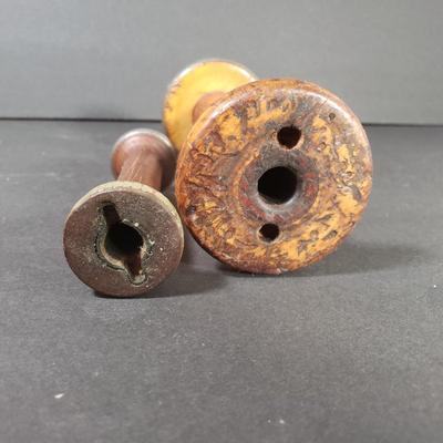 LOT 73D: Antique Wooden Spools & Bobbins; One Decorated for Christmas