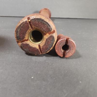 LOT 73D: Antique Wooden Spools & Bobbins; One Decorated for Christmas
