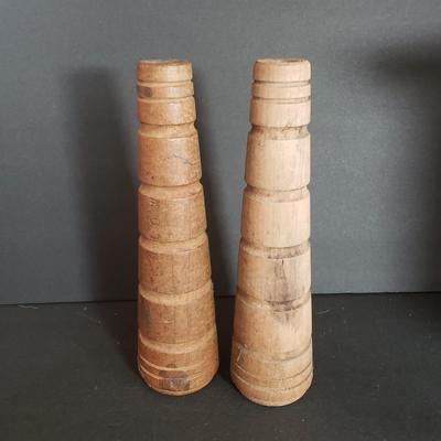 LOT 73D: Antique Wooden Spools & Bobbins; One Decorated for Christmas