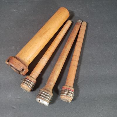 LOT 73D: Antique Wooden Spools & Bobbins; One Decorated for Christmas