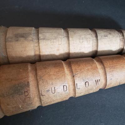 LOT 73D: Antique Wooden Spools & Bobbins; One Decorated for Christmas