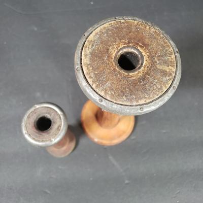LOT 73D: Antique Wooden Spools & Bobbins; One Decorated for Christmas