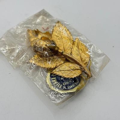 LOT 83J: Austrian Vienna Wood Leaves 24kt Gold Plated Pin & More