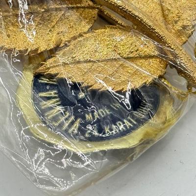 LOT 83J: Austrian Vienna Wood Leaves 24kt Gold Plated Pin & More